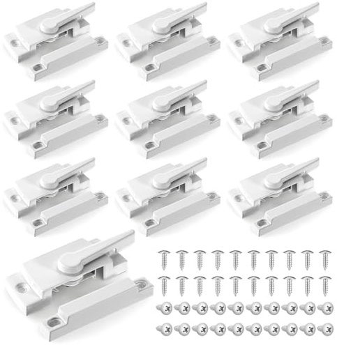10 Pack Window Sash Locks Cam Action White Window Sash Locks White Cam Sash-Locks Window-Latches with Keeper Diecast for Double Hung, Vertical and Horizontal Sliding