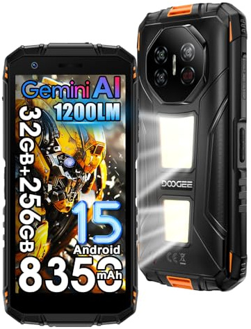 DOOGEE Fire 3 Max 4G Rugged Smartphone,1200LM Luce Campeggio, 32GB+256GB/2TB,8350mAh 18W Android 15 Telefono Indistruttibile,5.5''HD+60Hz,48MP AI Fotocamera, IP68/NFC/Widevine L1 (Arancione)