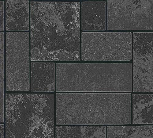 As 34779-3 Black Glitter Tile Slate Stone Effect Kitchen + Bathroom Wallpaper