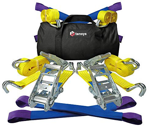 TENSYS - Set of 4 - Professional Wheel Straps for Car Transporter, Recovery Vehicle, Trailer