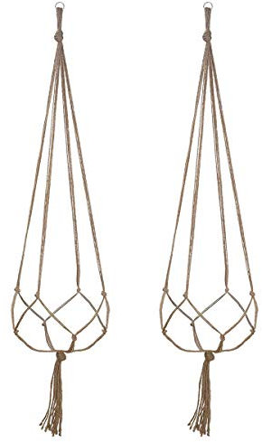 Lot de 2 suspensions créatives de qualité supérieure en jute naturelle et corde macramé pour pot de fleurs avec porte-clés - Décoration d'intérieur ou d'extérieur - 4 pieds - 122 cm