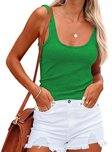 NONSAR Damskjortor, ärmlösa sommartoppar, elastisk tanktopp, slim fit, undertröjor damer, Grön, L
