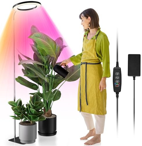 YUYMIKA 160 LED 5V4A lampe pour plantes à spectre complet, tuyau flexible réglable à 360° Grow Light, prise européenne, minuterie automatique 3/9/12, tige télescopique 11.8-59 inch (160LED noir)