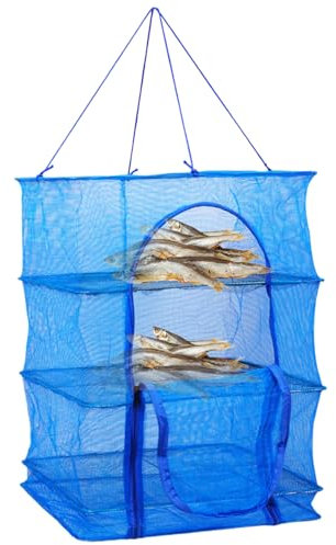 Partita de secado de hierbas colgantes, rejilla de secado de hierbas, 3 capas colgantes de secado de alimentos colgantes, rejilla de secado de malla plegable con cremallera, 13.8x13.8x26.8 estante de