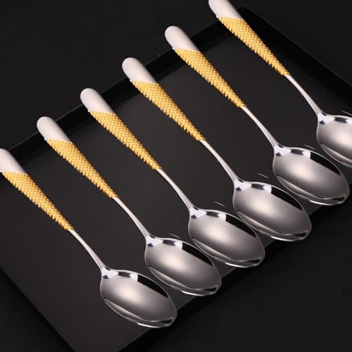 DAFFODILY Signature Dinner Spoons, Set of 6, 304 Stainless Steel, Gold