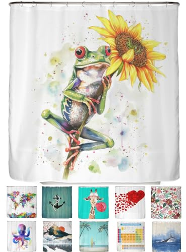 arteneur® - Watercolor Frosch - Anti-Schimmel Duschvorhang 180x200 - Recycelt mit Öko-Tex Standard 100 - Beschwerter Saum, Blickdicht, Wasserdicht, Waschbar, 12 Ringe & E-Book