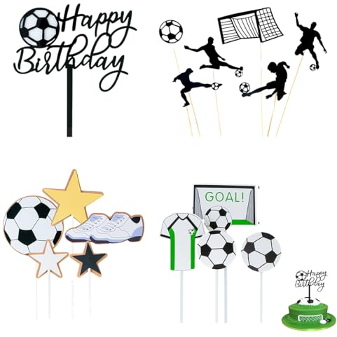 JEYORZY 16 Pcs happy birthday torta decorazioni, Decorazione Torta Calcio, Feste A Tema Calcio Cake Topper, Cupcake Topper Decorazione Torta per Ragazzo Compleanno Del Capretto