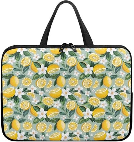 Surwin Laptop Sleeve Case with Handle, 3D Lemon Pattern Laptop Sleeve Bag Waterproof Computer Covers for Laptops, Laptop Cover Bag with Zipper Notebook Laptop Case (15 inch,White Flower)