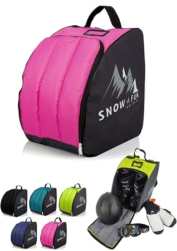 BAMBINIWELT Kinder Skistiefeltasche - Ski-Schuh-Tasche Rucksack m. integrierter Standfläche - Skischuhrucksack aus robustem Cordura - Platz für Boots, Helm, Skibrille & Handschuhe (schwarz/pink)