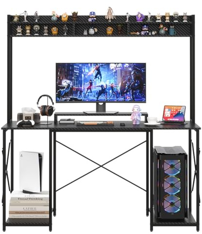 JUMMICO Gaming Tisch Schreibtisch 120 x 60 x 162 cm, Schreibtisch Computertisch mit Regal und Monitorständer, PC Tisch fürs Homeoffice (Schwarz)