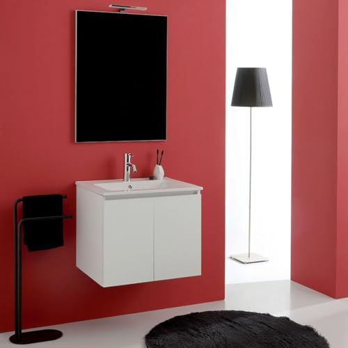 Kiamami Valentina Mobile Bagno Sospeso 60cm 2 Ante Bianco Bilbao Lavabo
