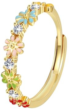 Luckilemon Dainty Daisy Rings Colourful Flower Adjustable Rings for Women Jewelry, Friendship Promise Fashion Jewelry Valentine