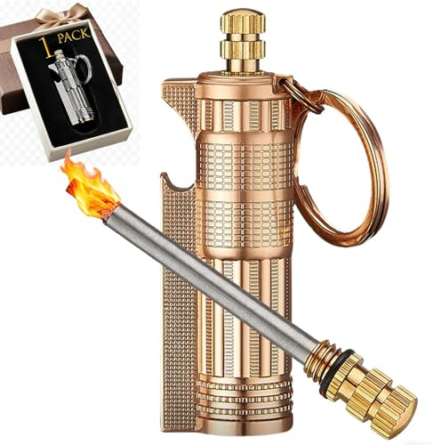 Permanent Match 1-pack - Vattentäta tändstickor nyckelring eldstartare for överlevnad | Flinta tändare med flasköppnare nödkit for camping, vandring(Gold)