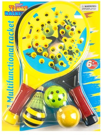 Gazocua - Set di racchette a forma di dinosauro, con 4 palline, sportivi, portatili, per principianti, attività sportive indoor