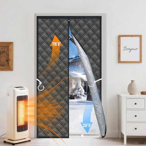 Aozzy Rideau Isolant Thermique 3 Couches 96x210 cm - Porte d'Entrée d'Hiver Coupe-Vent et Insonorisant - Toile Oxford/Coton/Alu Épaisse - Pour Porte d'Intérieur, Garage, Sous-Sol et Camping-Car, Noir