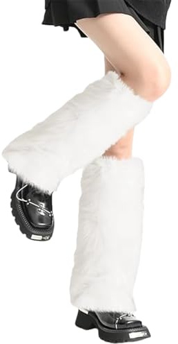 MUNSKT 40cm Fuzzy Leg Warmers, Faux Fur Fluffy Boots for Women,Warm Y2K Christmas Boot Cuffs for Music Party Costumes (White, One Size)