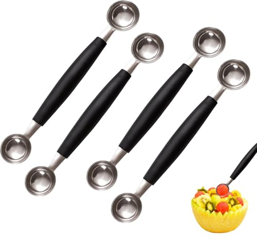 4 PCS Stainless Steel Melon Baller Scoop, Double-Sided Fruit Ice Cream Spoon, Multi Functional Small Ice Cream Scoop, for Fruit, Ice Cream, Cookie Dough, and Party Food Decorations