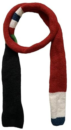 Kashmirscarf， Ullstickad smal halsduk for kvinnor randig flerfärgad 165x13cm(Red Black)