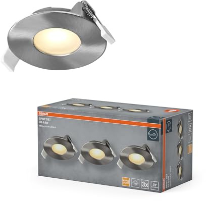 OSRAM Foco empotrable LED Spot Set, 4,9 W, 200 lm, 2700 K, foco de techo de Ø85 mm, 120°, níquel satinado, aluminio, blanco cálido, juego de 3