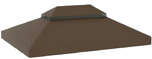 Outsunny Ersatzdach für Pavillon 3 x 4m, wasserdicht PVC Beschichtung Pavillondach, Doppeldach Ersatzbezug für Gartenpavillon, Ersatzteile aus Oxford-Stoff, 370 g/m², Kaffee