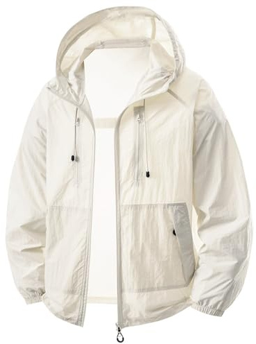 Chaqueta de exterior para hombre, protección solar, chaqueta de verano con capucha, transpirable, ligera, chaqueta de entretiempo monocolor, chaqueta de entretiempo con cordón, elástica, chaqueta
