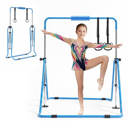 VEVOR Barra de Gimnasia Plegable Capacidad de 63,5 kg, Barra Horizontal Altura Ajustable de 5 Niveles 914 a 1321 mm, Equipo de Entrenamiento en Casa, Estructura Estable, 150 x 108 x 135 cm, Azul