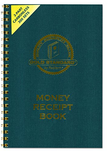 Rediform gold standard money receipt book, two-part carbonless, 7 x 2.75, 4 forms/sheet, 300 forms total