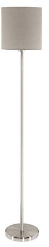 Eglo Lámpara de pie Pasteri, lámpara de salón textil de 1 foco, lámpara de pie de acero y tela, color níquel mate, topo, portalámparas E27, incl interruptor de pie