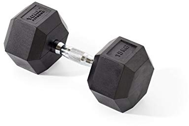 York Fitness Rubber Hex Dumbbells (Single) - Black, 15kg