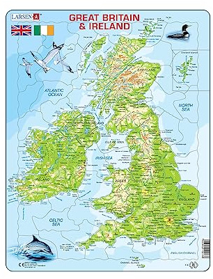 Larsen K5 Physische Karte von Großbritannien und Irland, Englisch Ausgabe, Rahmenpuzzle mit 80 Teilen