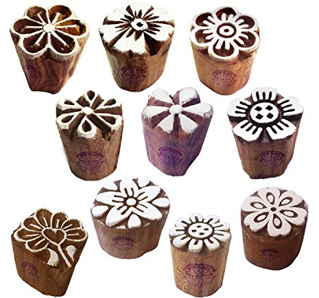Henna Wooden Stamps Urban Small Round Floral Pattern Printing Blocks (Set of 10) Htag2123