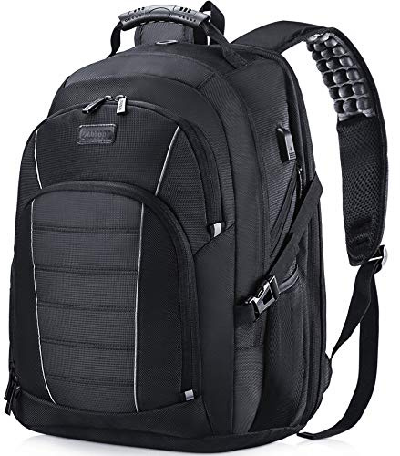 Laptop Backpack, Extra Large 17 Inch Business Travel Rucksack with USB Charging Port Earphone Hole, Durable Water Resistant Work Computer Backpack College/High School Bags for Men/Women/Boys, Black