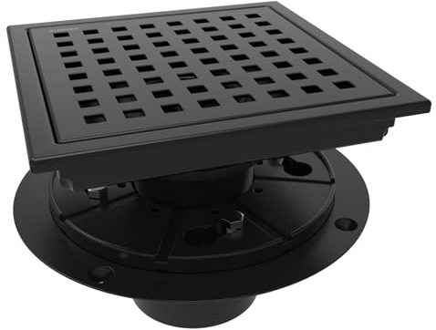 WEBANG 6 Inch Square Shower Floor Drain with Flange,Quadrato Pattern Grate Removable,Food-Grade SUS 304 Stainless Steel,Watermark&CUPC Certified,Matte Black