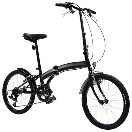 Bici Pieghevole Cambio 6 velocità, Ruote 20, Nero Opaco, Leggera, Occupa Poco Spazio