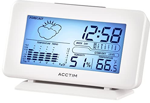 Acctim Vega LCD Weather Station Digital Alarm Clock with Temperature & Humidity - White