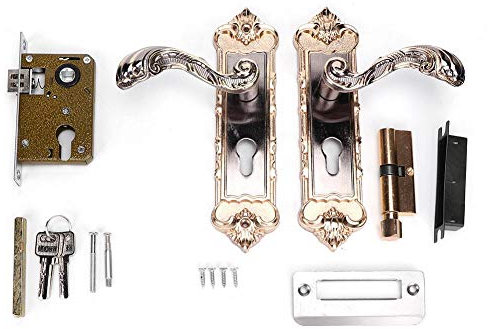 Haofy Serrure de porte de Style européen avec bouton en rétro Vintage intérieur anti-vol chambre levier de verrouillage de porte ensemble leviers de porte matériel