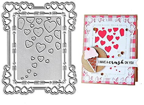 Love Heart Background Frame Cutting Dies,Valentine's Day Arrow Background Frame Die Cuts Metal Embossing Stencils Template Mould for Card Scrapbooking and DIY Craft Album Paper Card Decor