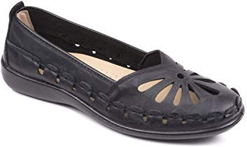 Chums Ladies Wide Fit Slip On Cut Out Shoe Black 7 UK
