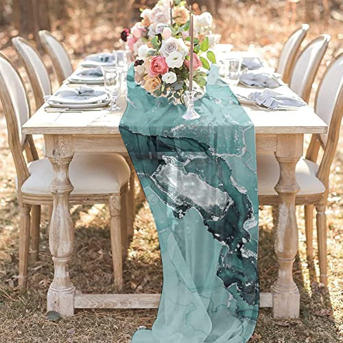 ZOYIEP 1 cortina transversal de gasa transparente, camino de mesa de gasa con diseño de mármol, decoración para fiestas de bebés, bodas, (69 x 304 cm)