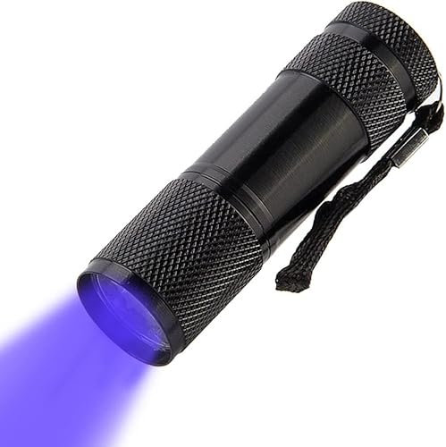 Easytech Luce UV con 9 LED, Torcia 395nm Luce Nera IPX4 Impermeabile per Rilevare Macchie su Vestiti, Tappeti, Tracce di Urina di Animali Domestici