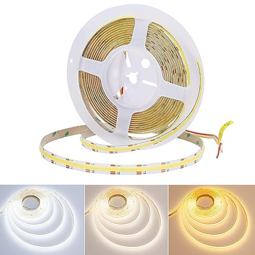 JOYLIT CCT COB LED Ljuslistor 24V 5M 2700K-6500K Justerbar Vit Inomhus, CE UL Pro 640LEDs/M 2000LM/M Superljus CRI 92+ 90W LED Strip För Kommersiellt, Bostadsbruk (Strömförsörjning Inkluderas Ej) | CE UL, CRI 92+ 640 LED/m pricklös, dimbar inställbar vit, självhäftande 10 mm, skärbar, för kök, sovrum (endast ljus)