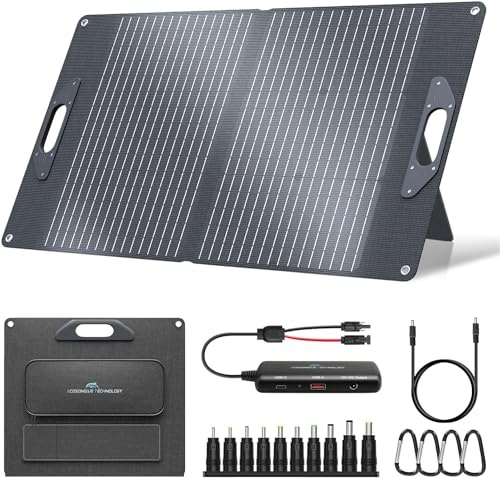 Ecosonique 60W Portable Solar Panel with Adjustable Kickstands,USB-C PD 45W | 18V MC4、12V DC、USB-A QC 3.0 Foldable Solar Panel Charger with Detachable Power Hub Solar Panels for Phone,Power station