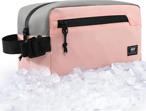 MIER Lunch Tasche Gefrierbare Kühltasche SnackboxKleine gefrierfähige Mini-Kühltasche mit Isolierung für Kinder, Erwachsene, Büro, Schule und Reisen, Rosa/Grau