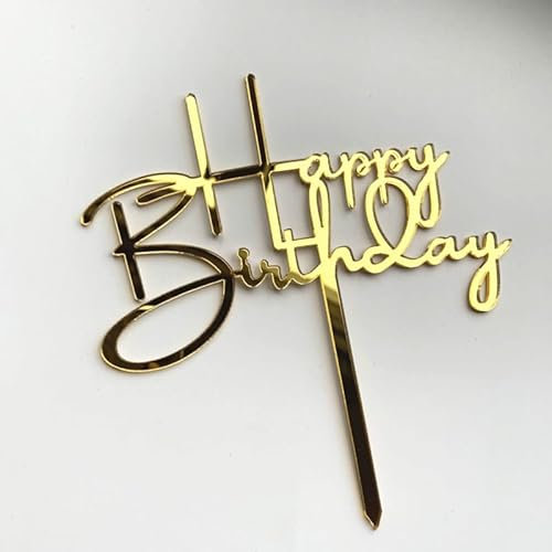 AILEXI 1 Count Acrylic Glitter Cake Decorating Toppers - Happy Birthday Gold A201
