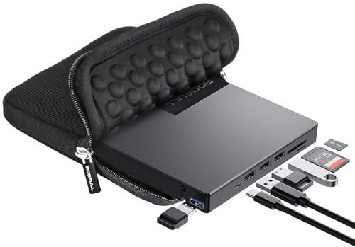 ROOFULL External CD DVD Drive for Laptop 8-in-1 USB 3.0 & USB-C DVD Player CD-ROM/RW Disc Reader Writer Burner with Carrying Case & SD Card Slots + USB Ports for Mac PC MacBook Windows 11/10 Computer