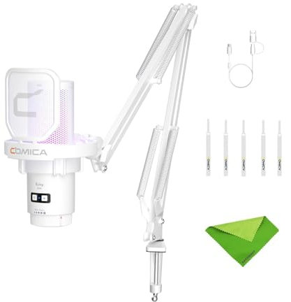 Comica EJoy Uni (A)-White USB Microphone for Computer and Smartphone,48Khz/24Bit RGB Cardioid Condenser Gaming Mic for Podcasting,Streaming,Recording,Music Creation,with Boom Arm Stand