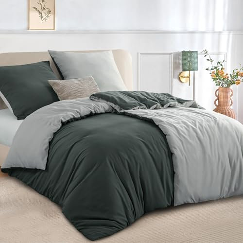 RUIKASI Bettwäsche 135x200 4teilig Anthrazit Grau - Wendebettwäsche Bettbezug 135 x 200 mit Reißverschluss, Oeko-TEX Mikrofaser Bettwäsche Sets, Weich und Bügelfrei