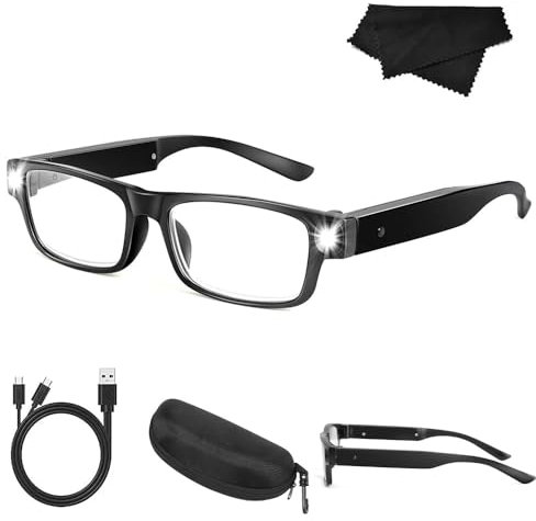 HuaMuDM 300% Lupenbrille mit Licht, Lupenbrille mit Licht LED Kopfbandlupe USB Charge, Lupenbrille für Naharbeit, Lupenbrille mit Licht für Brillenträger, Freihändige Leselupe mit Licht für Senioren