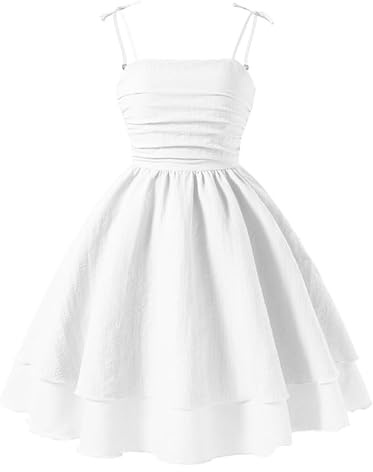 JiAmy - Vestido de tirantes finos para niñas, vestido de verano smocked de playa, vestido midi de primavera y verano para adolescentes, vestido de fiesta para niñas de 7 a 12 años, blanco, 11-12 años