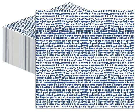 Stxy's 50ct Royal Navy Blue Cocktail Napkins - (Transfer-Free & Non-Toxic Ink) Disposable Paper Party Napkin Pack, Royal Navy Blue and White Napkins Cute Polka Dots 5 x 5